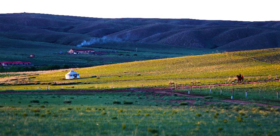 Photo taken on July 1, 2013 shows the scenery of a grassland near Hohhot, capital of north China's Inner Mongolia Autonomous Region. Inner Mongolia has entered its tourism peak season recently. (Xinhua/Shang Jun)