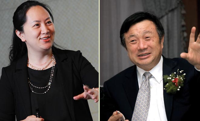 Meng Wanzhou (L) and her father Ren Zhengfei  (File Photo)