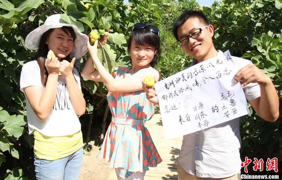 Tourists from Shandong Province, Gansu Province and Qinghai Province pose for a photo in Kergez Autonomous Prefecture of Kizilsu, northwest China's Xinjiang Uygur Autonomous Region. (Photo provided by netizens)