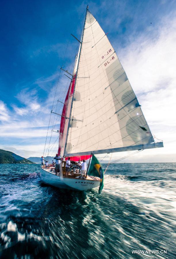 The vessel "Atrevida" participates in the Ilhabela Sailing Week 2013 in Ilhabela, Brazil, on July 10, 2013. The regatta of Wednesday was a medium path around the Buzios Island, northeast of Ilhabela. (Xinhua/Marcos Mendez)