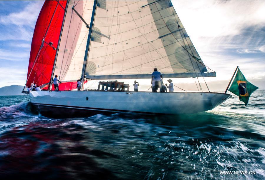 The vessel "Atrevida" participates in the Ilhabela Sailing Week 2013 in Ilhabela, Brazil, on July 10, 2013. The regatta of Wednesday was a medium path around the Buzios Island, northeast of Ilhabela. (Xinhua/Marcos Mendez)