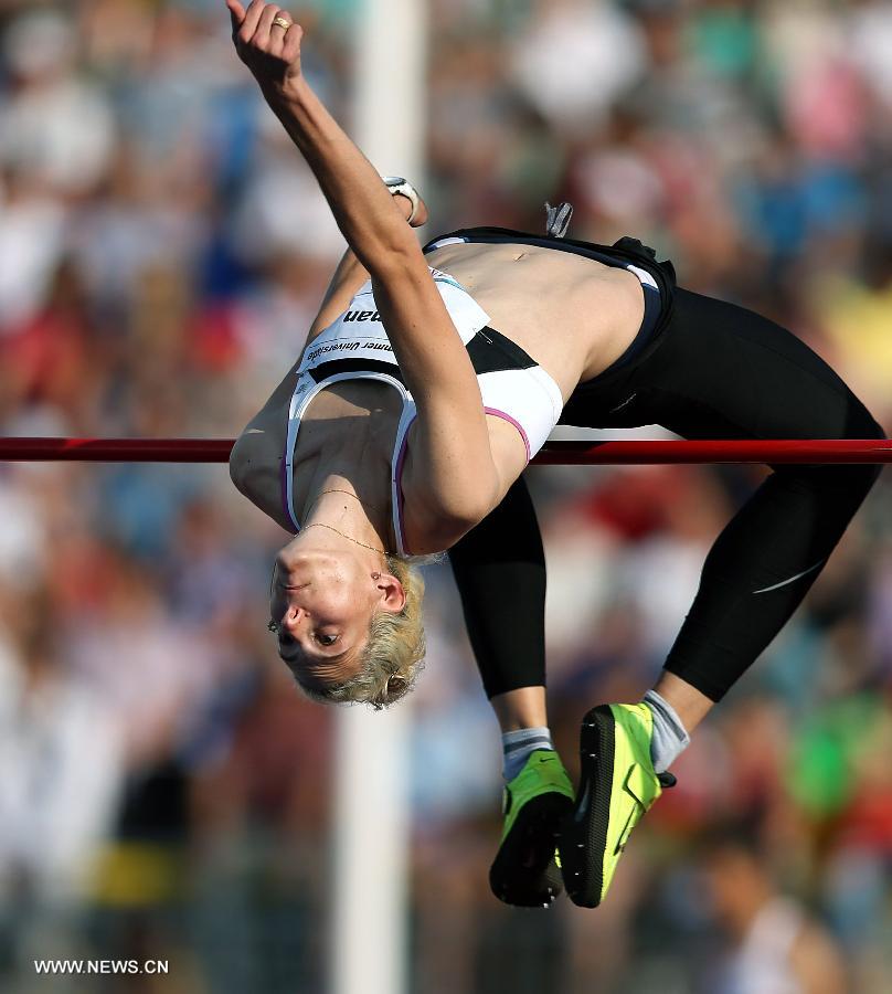 Maayan Furman of Israel competes during the women's high jump final at the 27th Summer Universiade in Kazan, Russia, July 12, 2013. Furman took the 7th place with 1.87 metres. (Xinhua/Li Ying)