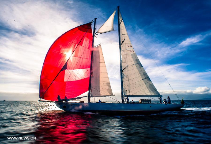 The vessel "Atrevida" participates in the Ilhabela Sailing Week 2013 in Ilhabela, Brazil, on July 10, 2013. The regatta of Wednesday was a medium path around the Buzios Island, northeast of Ilhabela. (Xinhua/Marcos Mendez) 