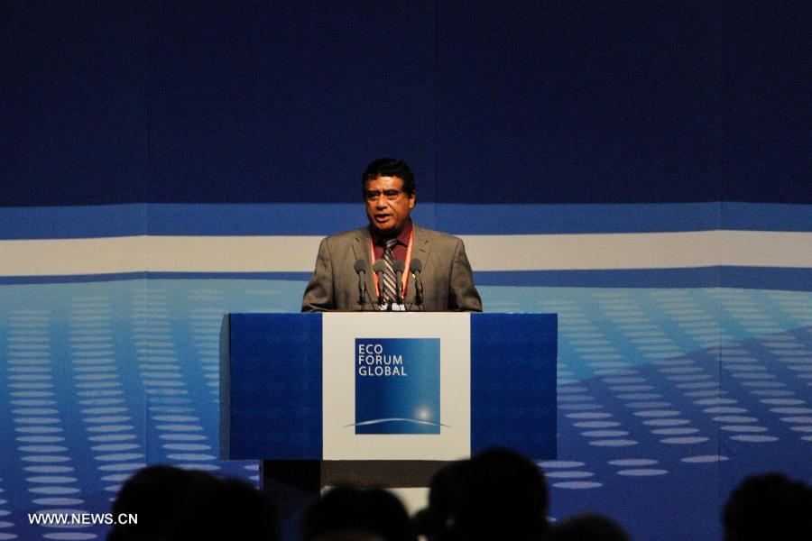 Tongan Prime Minister Siale'ataonga Tu'ivakano addresses the opening ceremony of the Eco Forum Global Annual Conference Guiyang 2013 in Guiyang, capital of southwest China's Guizhou Province, July 20, 2013. Over 2,000 participants from home and abroad attended the conference themed on "Building Eco-Civilization: Green Transformation and Transition". (Xinhua/Ou Dongqu) 