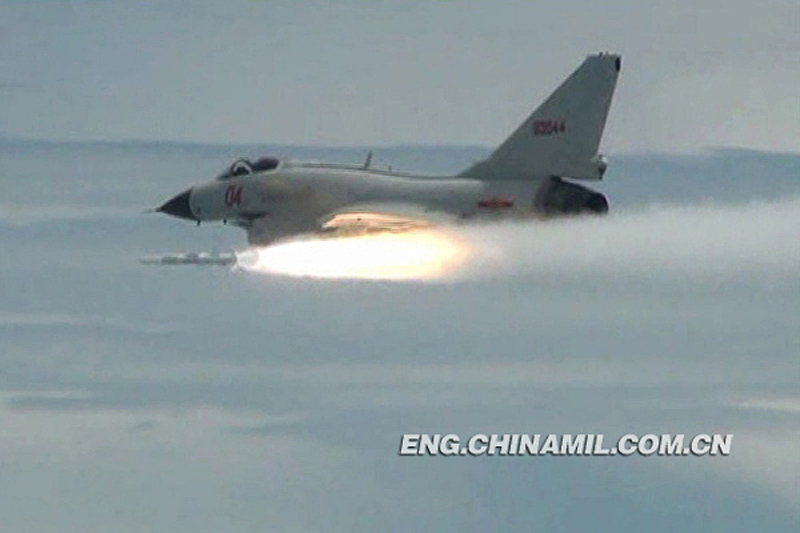 Several third-generation fighters of an aviation regiment under the East China Sea Fleet of the Navy of the Chinese People’s Liberation Army (PLAN) conducted actual-combat training on such subjects as ultra-low-altitude penetration, live-ammunition firing and so on in early July. (Chinamil.com.cn/Wang Zhaowu and Zhao Haitao)