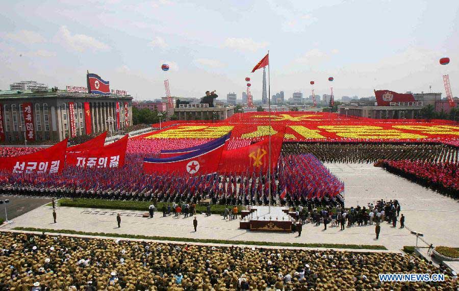 Photo taken on July 27, 2013 shows a military parade held in Pyongyang, the Democratic People's Republic of Korea (DPRK). DPRK held a military parade marking the 60th anniversary of the Korean War Armistice Agreement here on Saturday, the official KCNA news agency reported. (Xinhua/Zhang Li) 