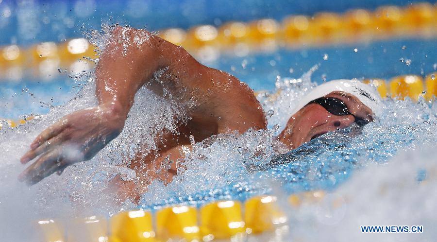 Ryan Lochte of the United States competes during Men's 200m Freestyle Heats of the Swimming competition on day 10 of the 15th FINA World Championships at Palau Sant Jordi in Barcelona, Spain on July 29, 2013. Ryan Lochte advanced to the semifinal with 1:47.90. (Xinhua/Wang Lili)