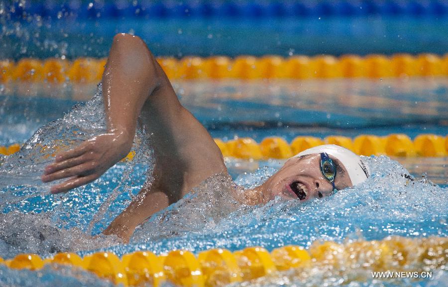 China's Sun Yang competes during the men's 800m freestyle heats of the swimming competition at the 15th FINA World Championships in Barcelona, Spain on July 30, 2013. (Xinhua/Xie Haining)