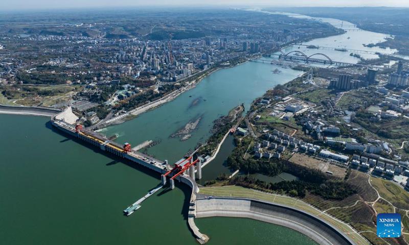 An aerial drone photo taken on Nov. 30, 2024 shows a view of the Danjiangkou Dam in central China's Hubei Province. Photo: Xinhua