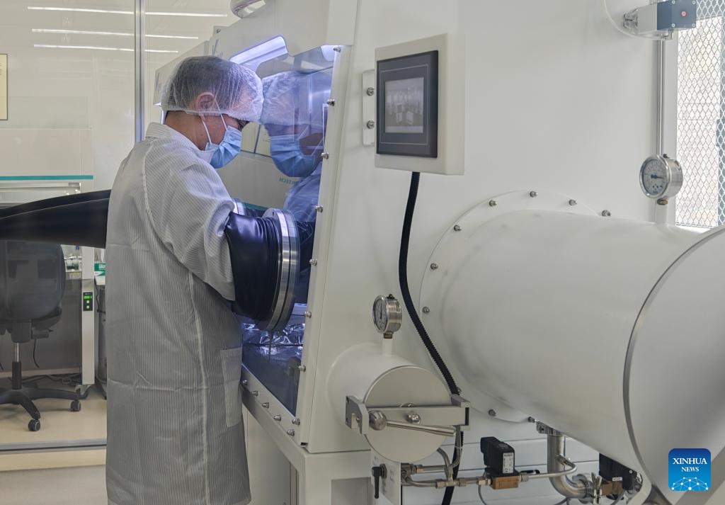 A researcher with the Institute of Geology, Chinese Academy of Geological Sciences, prepares the lunar samples collected by the Chang'e-6 mission at the institute in Beijing, capital of China, on Feb. 26, 2025. (Photo: Xinhua)