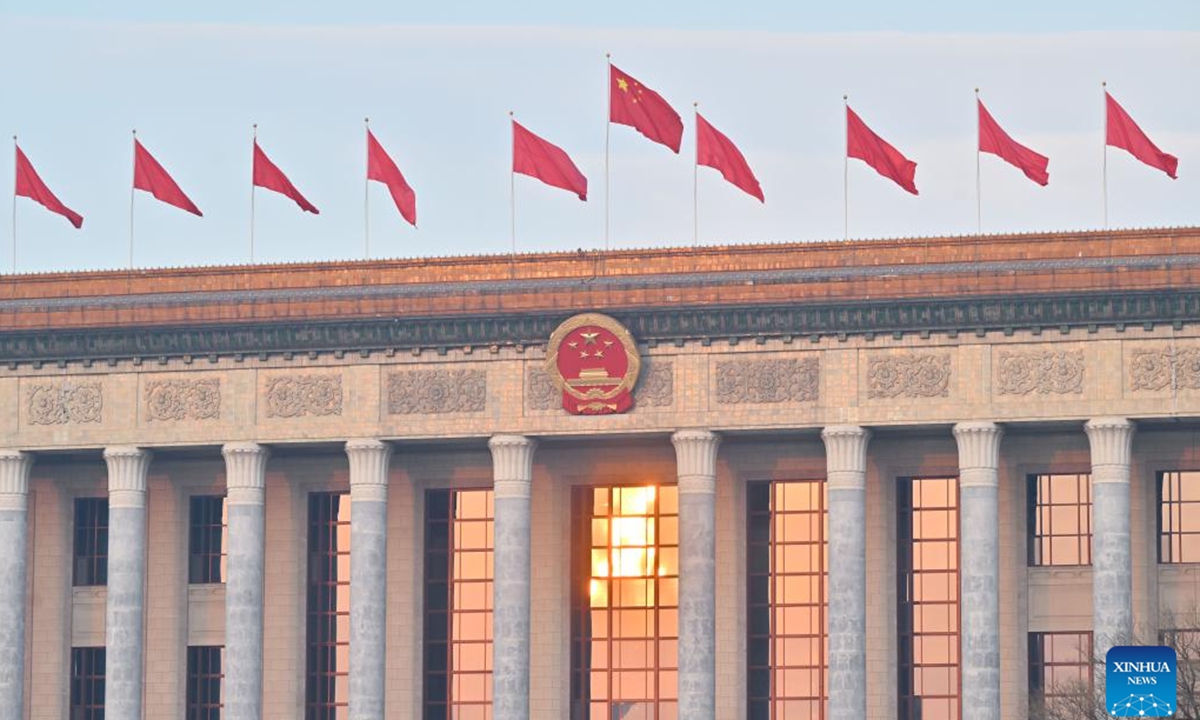 This photo taken on March 5, 2025 shows the Great Hall of the People in Beijing, capital of China. The third session of the 14th National People's Congress (NPC) will hold its opening meeting here Wednesday morning. (Xinhua/Yue Yuewei)