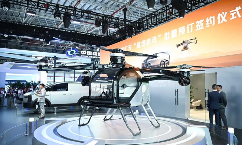 This photo taken on Nov. 13, 2024 shows the Land Aircraft Carrier, a flying car developed by Chinese electric vehicle maker XPENG, at the low-altitude economy area of Airshow China in Zhuhai, south China's Guangdong Province.  (Xinhua/Deng Hua)