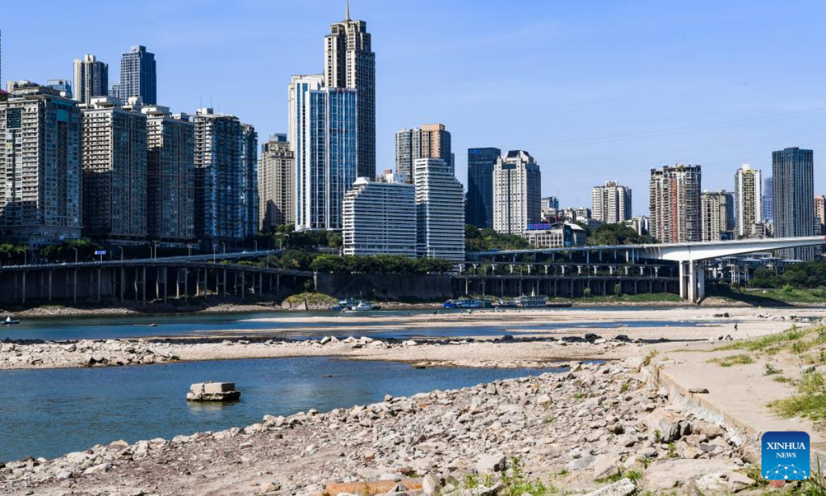 Photo taken on Aug 17, 2022 shows a section of Jialing River in southwest China's Chongqing Municipality. Photo:Xinhua