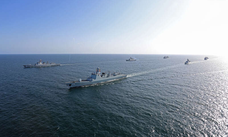 The 44th and 45th Chinese naval escort taskforces hold a farewell ceremony in the Gulf of Aden. Photo: China Military Online