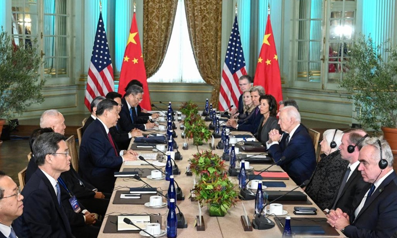 Chinese President Xi Jinping meets with U.S. President Joe Biden at Filoli Estate in the U.S. state of California, Nov. 15, 2023.(Photo: Xinhua)