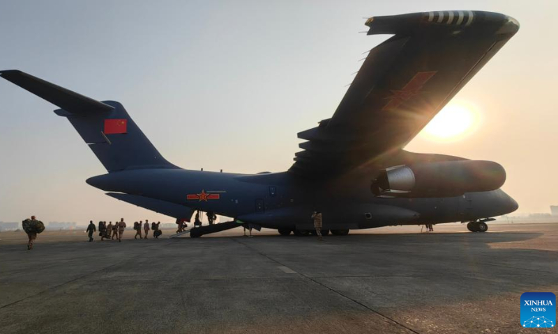 A Y-20 transport aircraft carrying an emergency command group from the Chinese People's Liberation Army (PLA) Western Theater Command is pictured before taking off from a military airport in southwest China in response to a 6.2-magnitude earthquake, on December 19, 2023. Photo: Xinhua