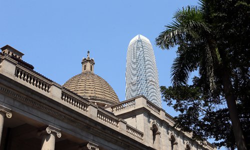 Hong Kong Court of Final Appeal (Front) and International Finance Center are seen in Hong Kong, south China, March 2, 2017. (Xinhua/Li Peng)