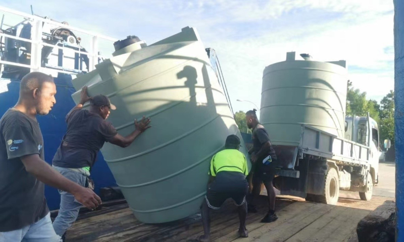 Livelihood supplies provided by East China's Jiangsu Province arrive at Malaita in the Solomon Islands on April 4. Photo: Courtesy of the Chinese Embassy in the Solomon Islands