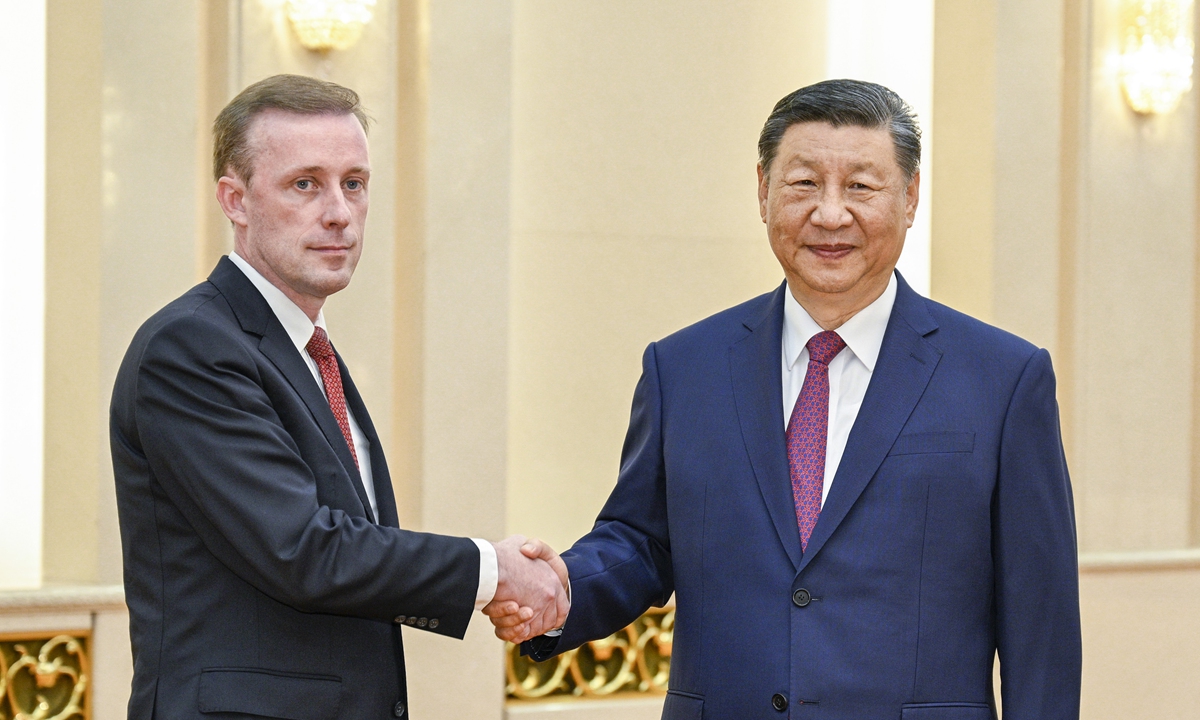 Chinese President Xi Jinping meets with US National Security Advisor Jake Sullivan at the Great Hall of the People in Beijing, China on August 29, 2024. Photo: Xinhua