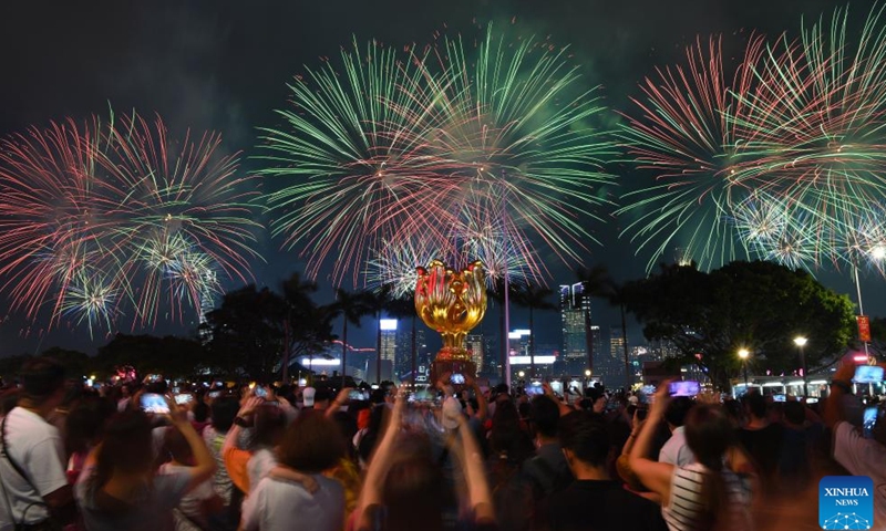 Fireworks celebrating the 75th anniversary of the founding of the People's Republic of China illuminate the sky over Victoria Harbour in Hong Kong Special Administrative Region on October 1, 2024. Photo: Xinhua