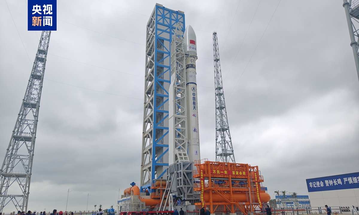 China's Long March-12 Y1 carrier rocket sits at the launch area at the Hainan Commercial Space Launch Site in South China's Hainan Province on November 26, 2024. Photo: CCTV