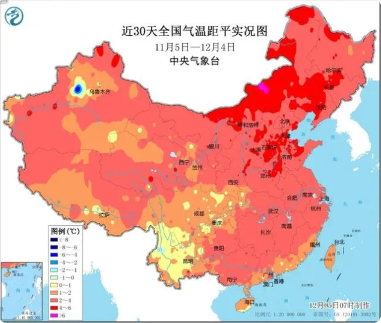 Temperature anomaly from November 5 to December 4, 2024 Photo: China Meteorological Administration 