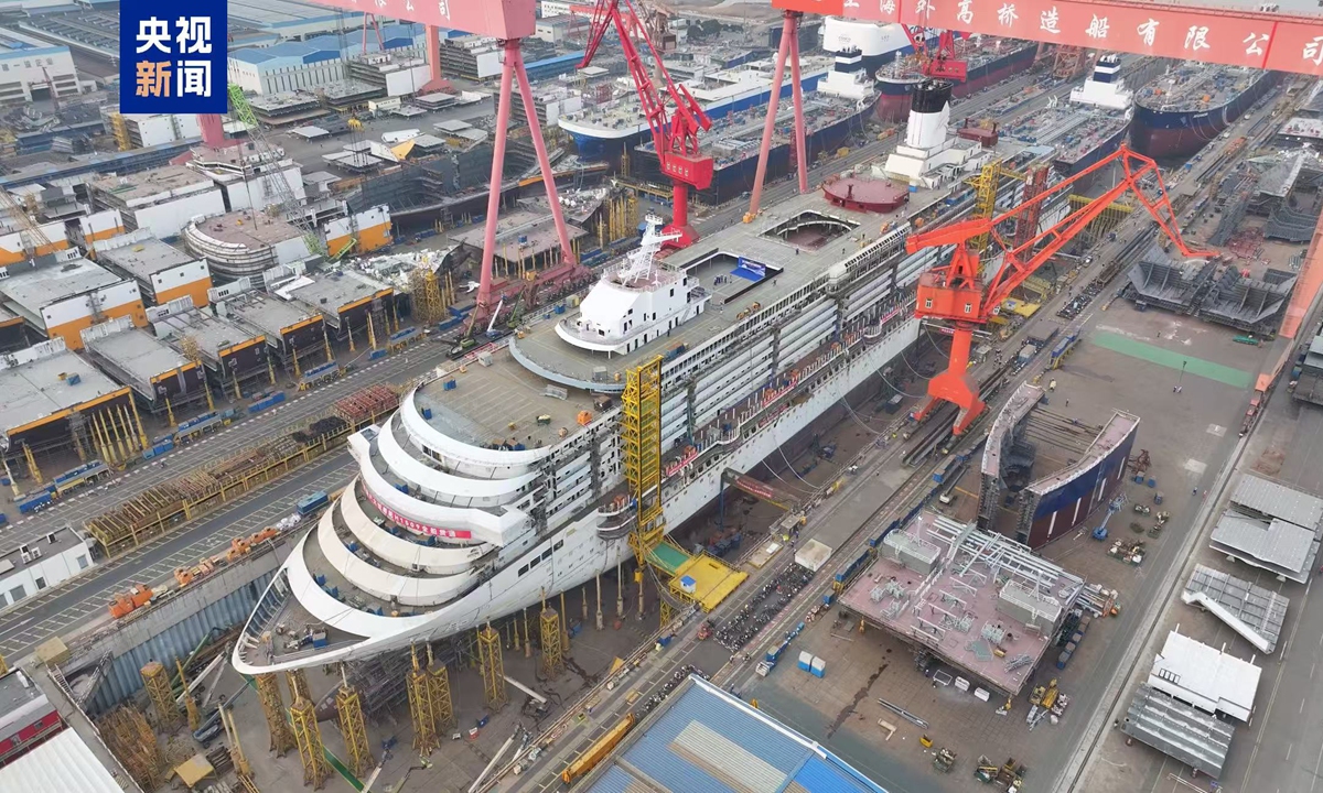 China's second domestically-built large cruise ship completed hull assembly on January 15, marking the start of its rapid construction phase. The hull of the ship measures 341 meters in length and 37.2 meters in width and it has been named Adora Flora City.The cruise is slated for delivery in 2026. Photo: CMG