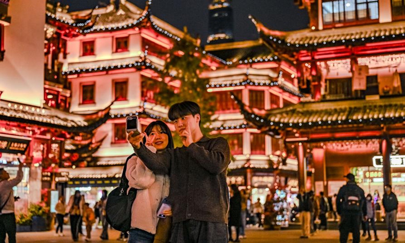 Tourists from the Republic of Korea visit the Yuyuan Garden Mall in East China's Shanghai, on December 4, 2024. Photo: Xinhua